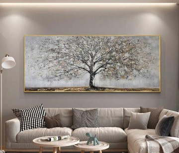 灰色の銀の木のテクスチャー Oil Paintings